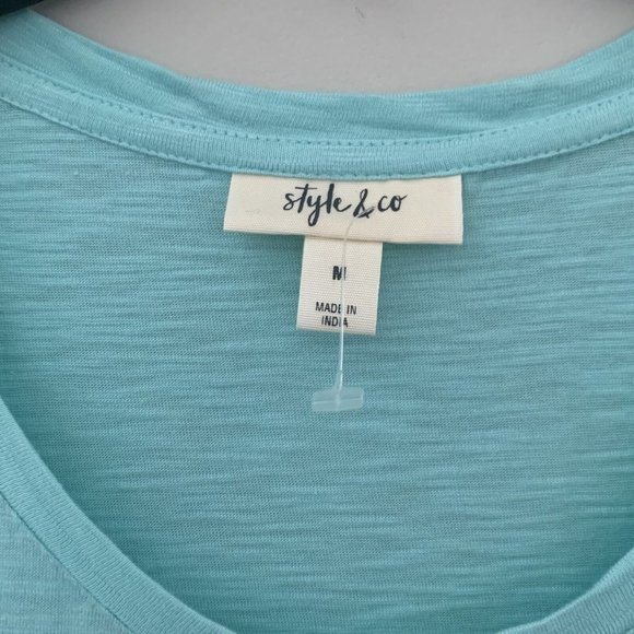 Style & Co. Womens Handkerchief Hem Pullover Blouse, Refreshing Teal, Medium - Picture 4 of 5